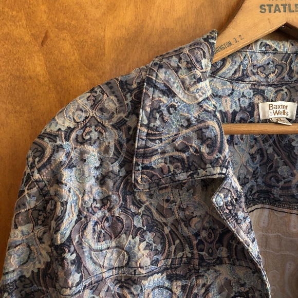 Baxter & Wells Vintage 90's Blue Floral Paisley Embroidered Jacket Boho Artsy XL - Picture 14 of 16